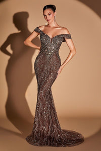 Ladivine - CD693 - Fully Beaded Off-the-Shoulder Gown