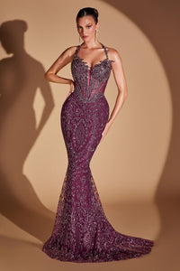 Ladivine - CD695 - Fully Beaded Halter Corset Gown