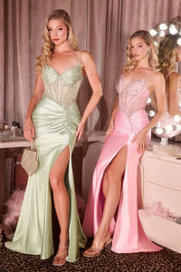Ladivine - CD718 - Embellished Corset Gown with Ruched Skirt