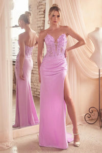 Ladivine - CDS465 - Strapless Iridescent Shine Satin Prom Dress Madeline's Boutique Boca Raton Ladivine - CDS465 - Strapless Iridescent Shine Satin Prom Dress Madeline's Boutique Boca Raton