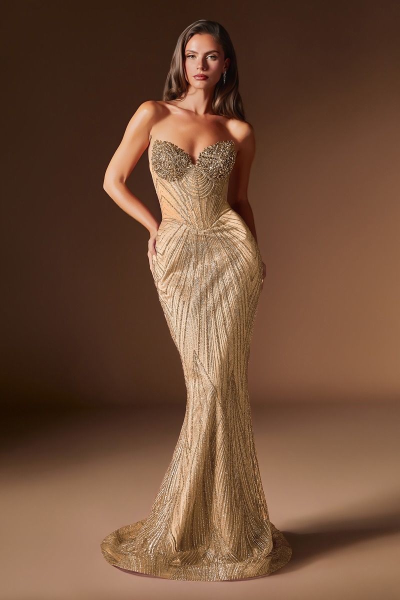 Ladivine - J903 - Crystal Embellished Strapless Gown
