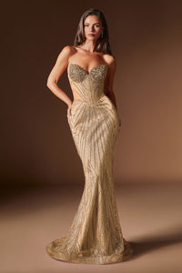 Ladivine - J903 - Crystal Embellished Strapless Gown