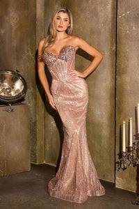 Ladivine - J903 - Crystal Embellished Strapless Gown