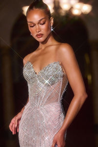 Ladivine - J903 - Crystal Embellished Strapless Gown