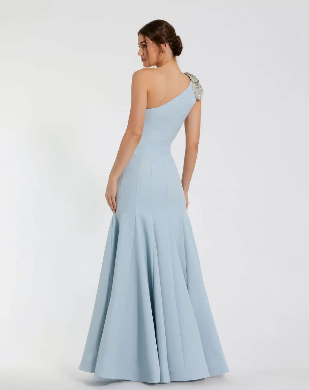 mac duggal one shoulder dress Mac Duggal - Blue Crepe One Shoulder Gown With Crystal Flower