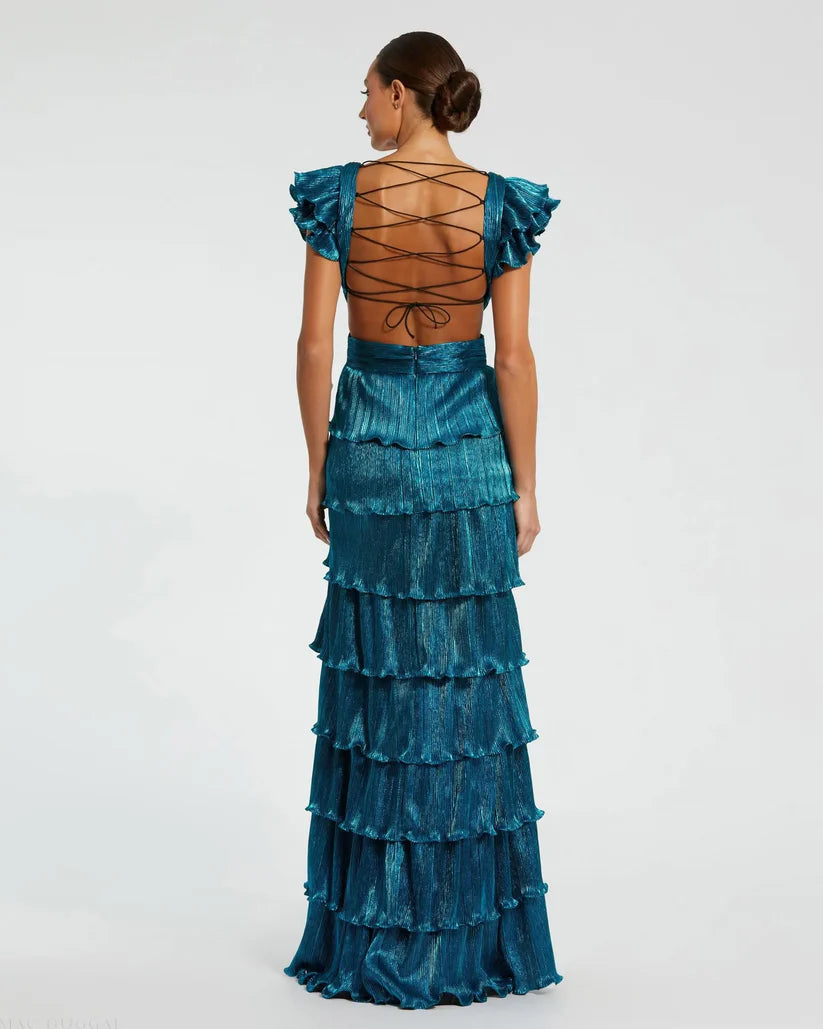 Mac Duggal - 26740 - Ruffle Tiered Criss Cross Lace Up Gown Madeline's Boutique Boca Raton Mac Duggal - 26740 - Ruffle Tiered Criss Cross Lace Up Gown Madeline's Boutique Boca Raton