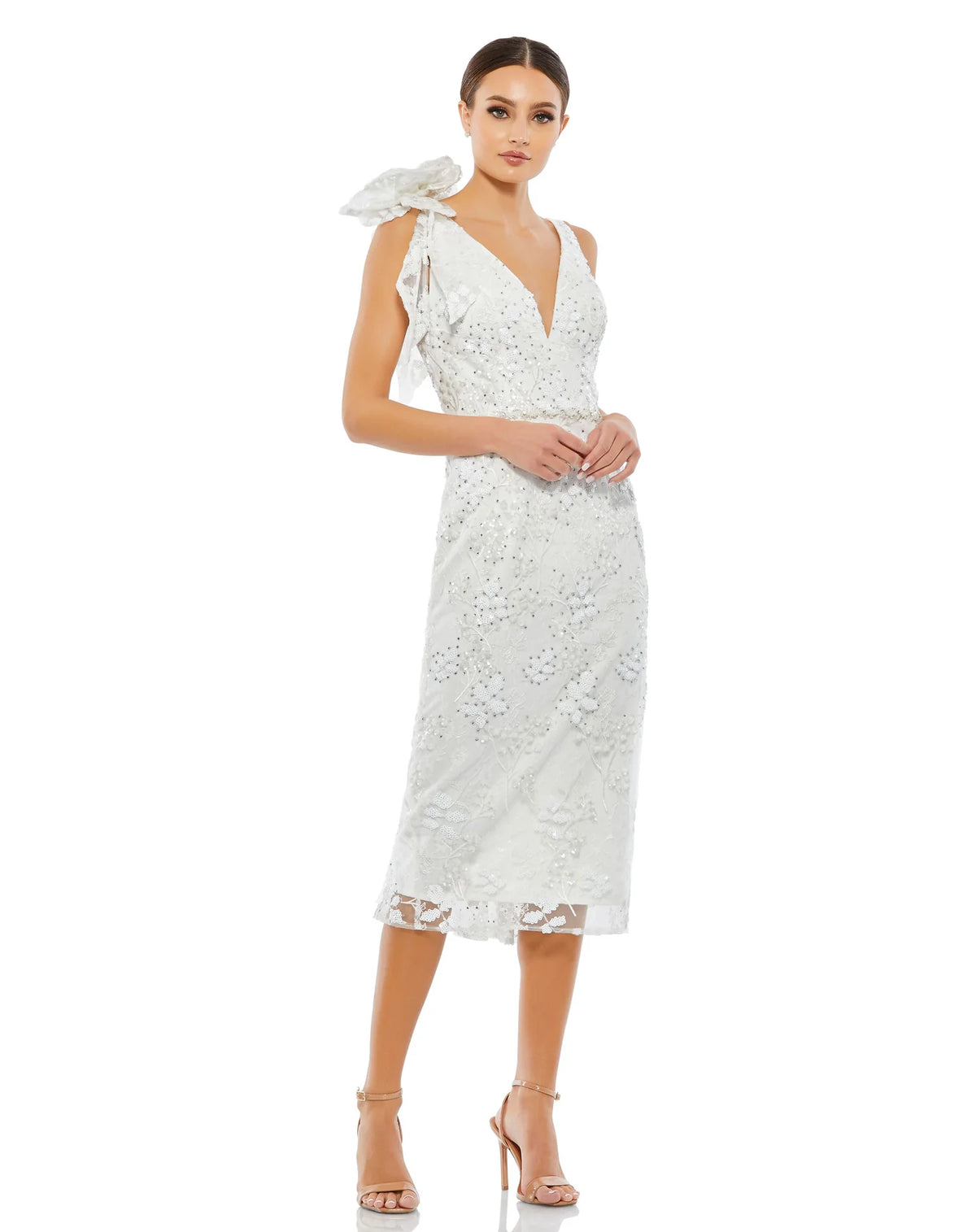 Mac Duggal - 79337 - Floral-Embellished V-Neck Midi Dress Madeline's Boutique Boca Raton Mac Duggal - 79337 - Floral-Embellished V-Neck Midi Dress Madeline's Boutique Boca Raton