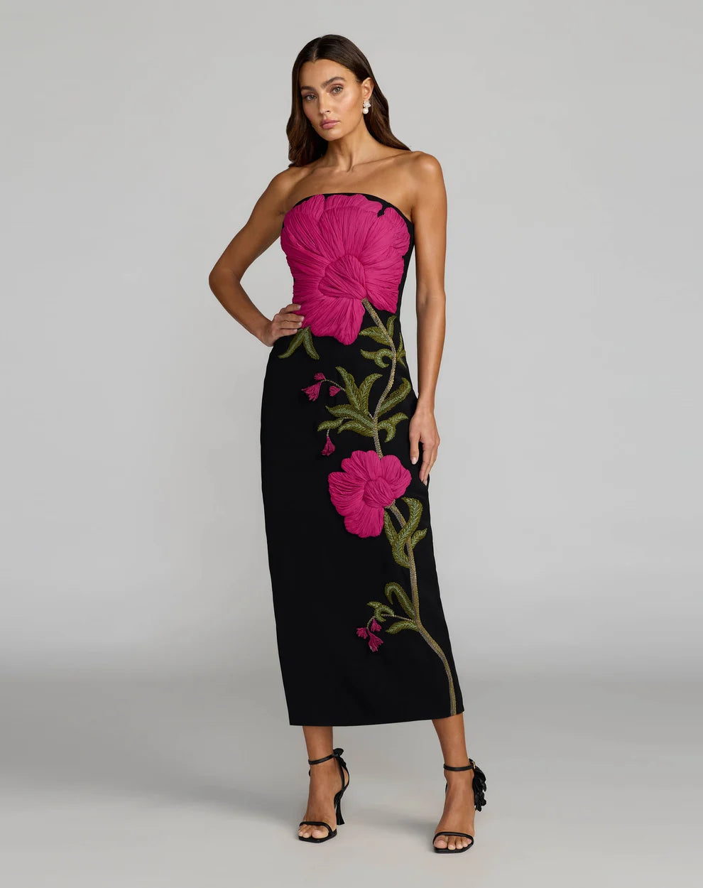 Mac Duggal - 94359 - Strapless Sculptural Floral Midi Dress