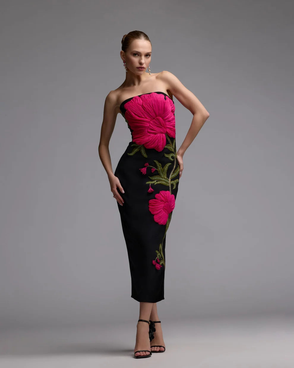 Mac Duggal - 94359 - Strapless Sculptural Floral Midi Dress