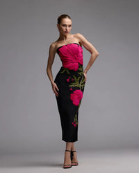 Mac Duggal - 94359 - Strapless Sculptural Floral Midi Dress