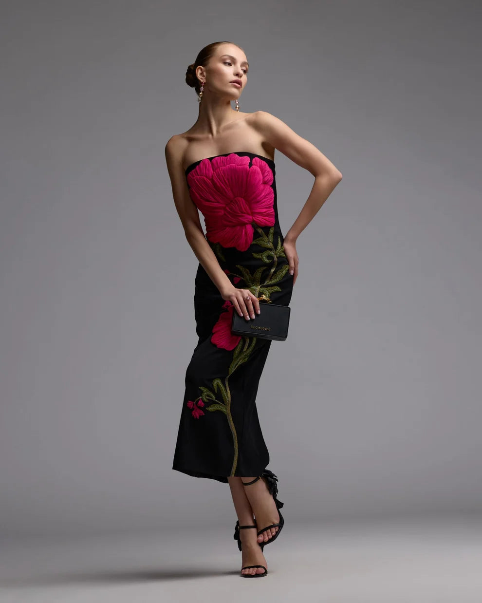 Mac Duggal - 94359 - Strapless Sculptural Floral Midi Dress