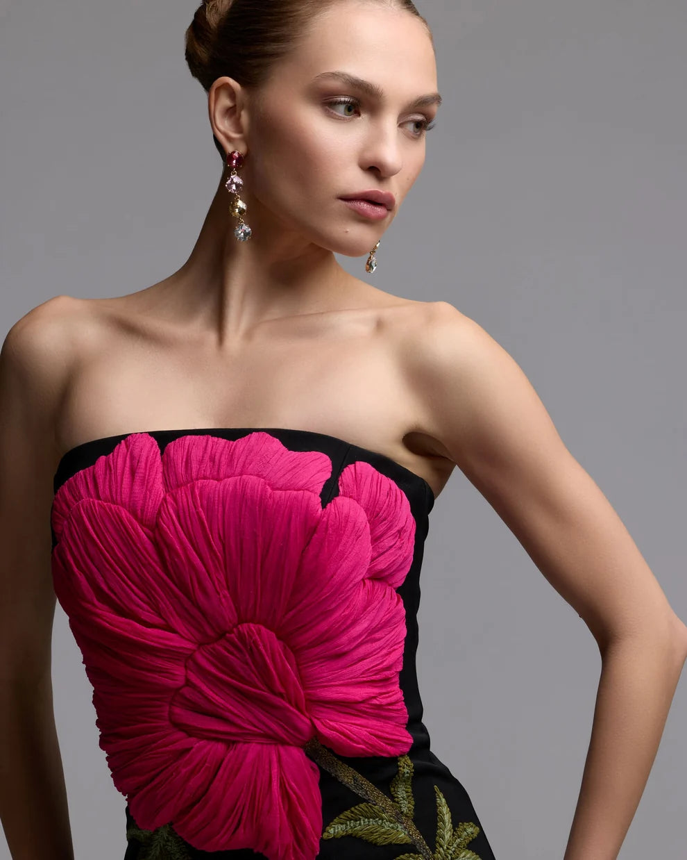 Mac Duggal - 94359 - Strapless Sculptural Floral Midi Dress