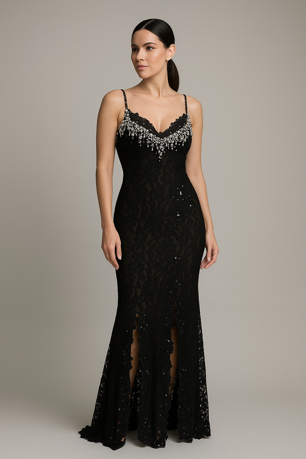 mandalay beaded dress Vintage Y2K Mandalay Beaded Lace Midi Dress: Gothic Fairycore, Size M-L