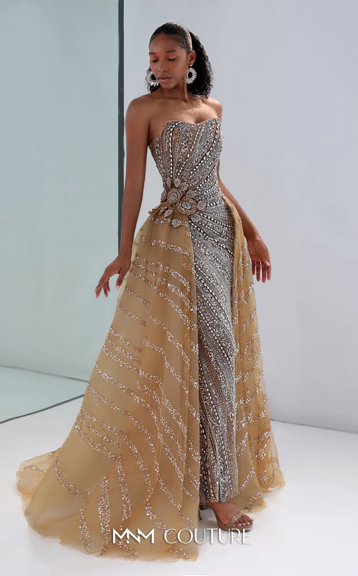 MNM Couture - M1186 - Strapless Beaded Gown with Detachable Overskirt Madeline's Boutique Boca Raton MNM Couture - M1186 - Strapless Beaded Gown with Detachable Overskirt Madeline's Boutique Boca Raton