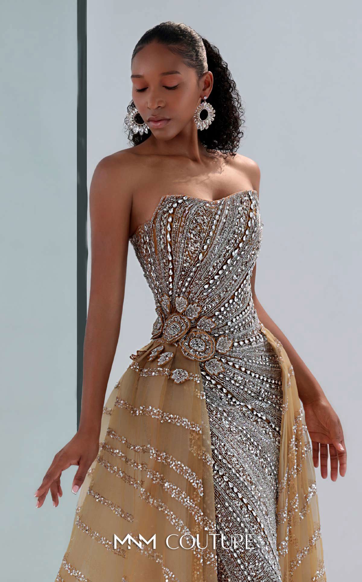 MNM Couture - M1186 - Strapless Beaded Gown with Detachable Overskirt