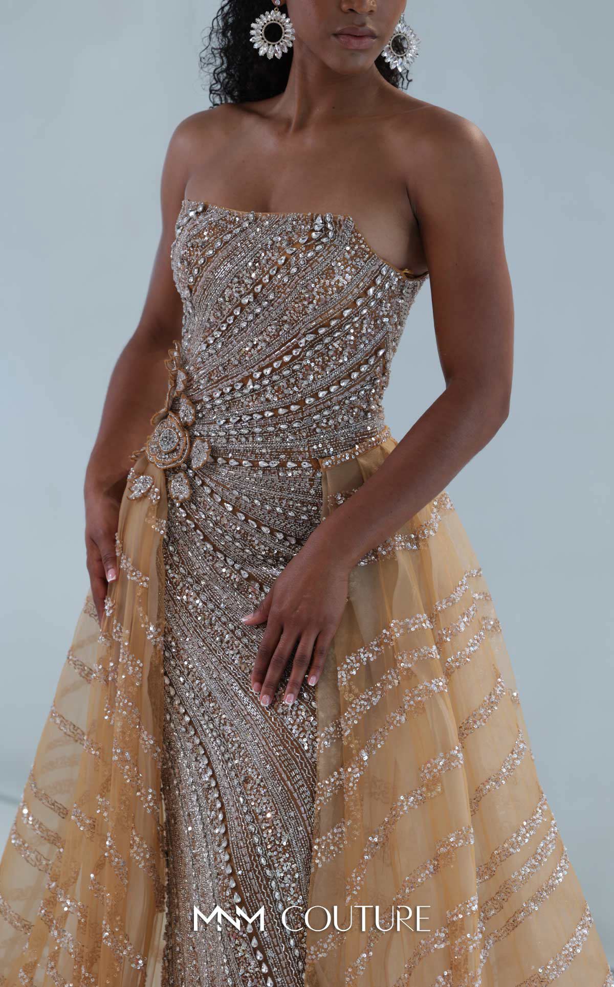 MNM Couture - M1186 - Strapless Beaded Gown with Detachable Overskirt