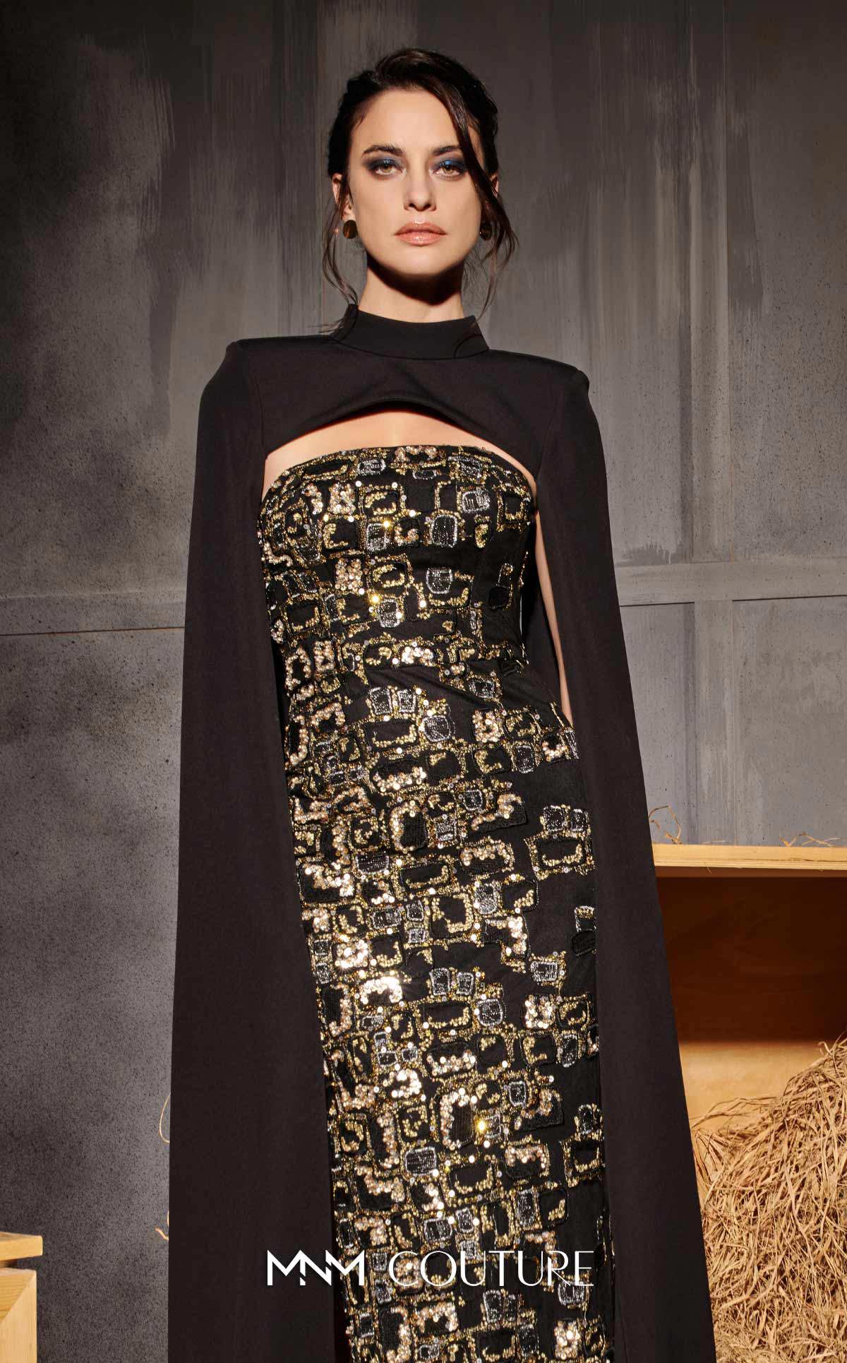 MNM Couture - N0657 - Strapless Embellished Gown with Cape