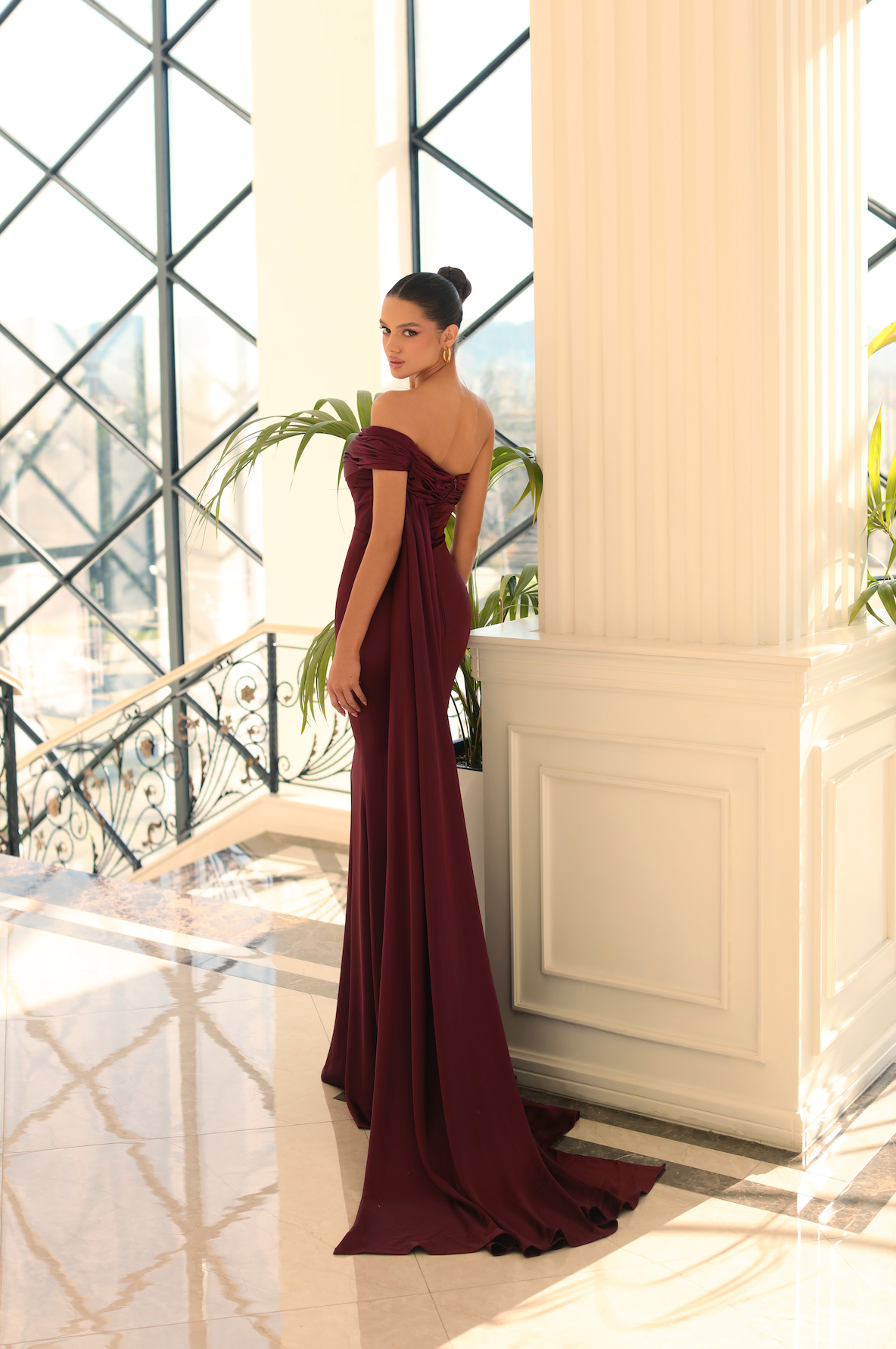 Nicoletta mermaid dress style NC1065 - One shoulder cap sleeve full-length dress with ruching detail. Perfect for evening events, weddings, red carpet affairs, and award ceremonies.