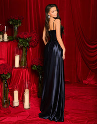 Nicoletta - NC3062 - Ruched Beaded Bust Slit Evening Gown