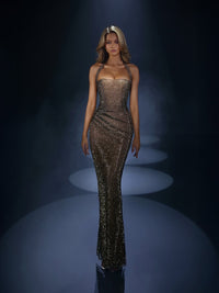 Nicoletta - NC4063 - Halter-Neck Fitted Evening Gown with Back Slit