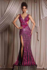 Portia & Scarlett - PS25453C - Beaded Cutout Slit Gown