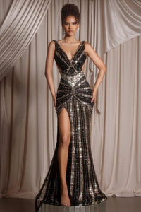 Portia & Scarlett - PS25453C - Beaded Cutout Slit Gown