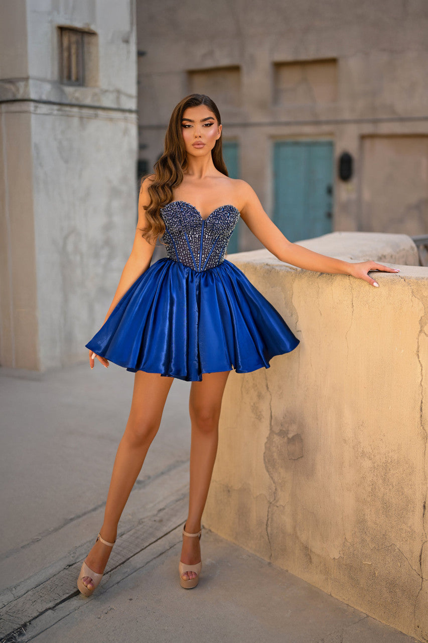 Portia & Scarlett - PS25711 - Strapless Crystal Corset Dress Navy / 2 Portia & Scarlett - PS25711 - Strapless Crystal Corset Dress Navy / 2