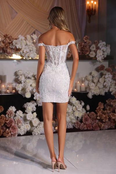 Portia & Scarlett - PS25738 - Off-Shoulder Embellished Short Dress White / 10