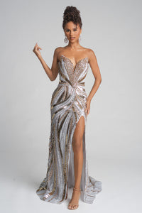 Portia & Scarlett - PS25984C - Strapless Embellished High-Slit Gown