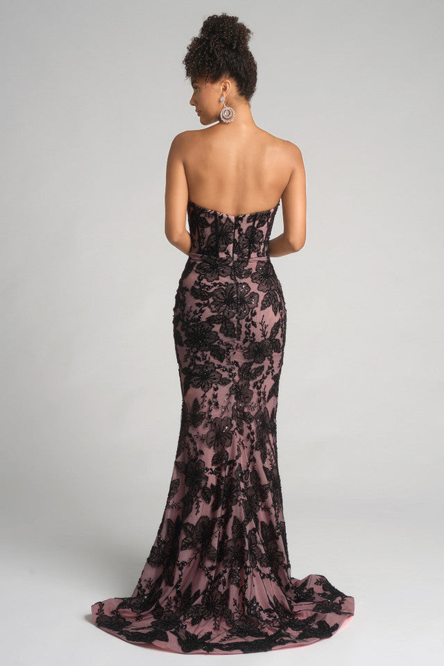 Portia & Scarlett - PS26175 - Strapless Floral-Embroidered Corset Gown