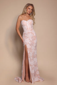 Portia & Scarlett - PS26175 - Strapless Floral-Embroidered Corset Gown