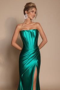 Portia & Scarlett - XO071 - Strapless Corset Gown with High Slit