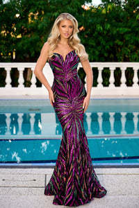 Portia & Scarlett PS22538: Multi-Color Sequinned Foliage Evening Gown