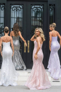 Portia & Scarlett PS25154 sequin corset mermaid gown with a fitted silhouette, spaghetti straps, and shimmering embellishments, perfect for prom and formal events.