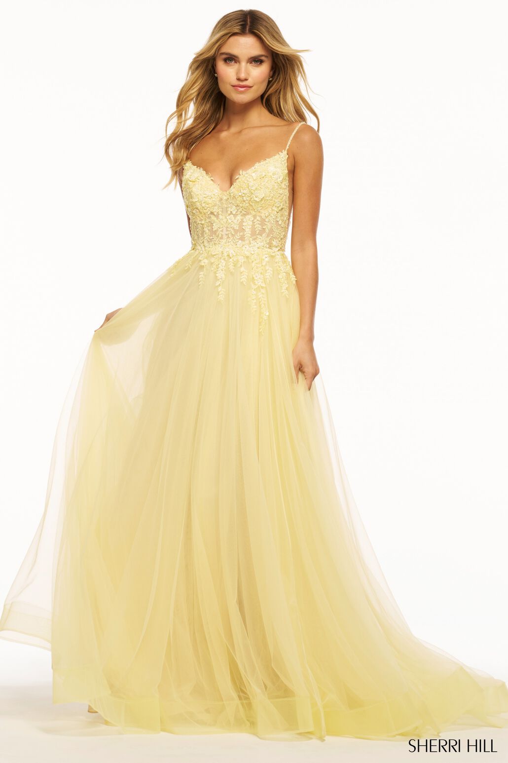 sherri hill yellow lace prom dress Sherri Hill 56932 Dress