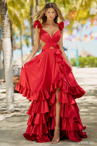red ruffle high low dress Burgundy Ruffle Layered High Low Prom Dresses, Wine Red High Low Ruffl jbydress