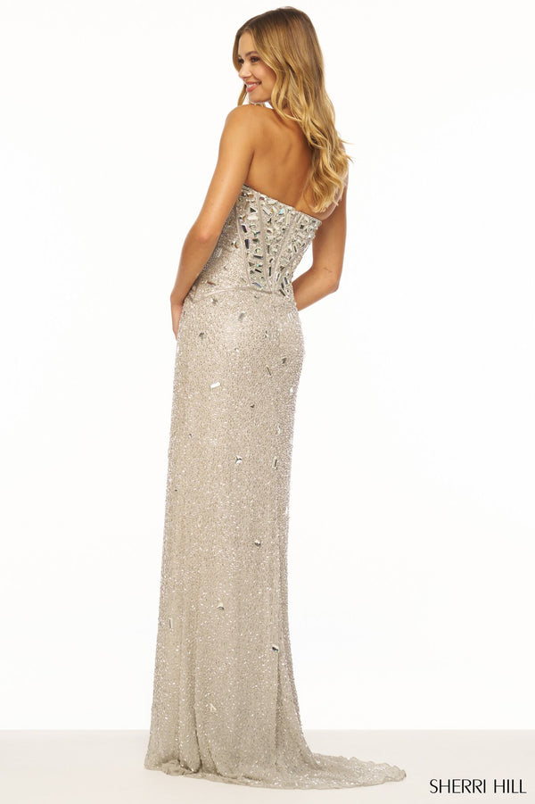 Sherri Hill 56175 Stunning Strapless Liquid Beaded Formal Evening Gown - A breathtaking gown featuring a strapless design, fitted silhouette, and exquisite cut glass embellishments on a liquid beaded fabric.  Back View