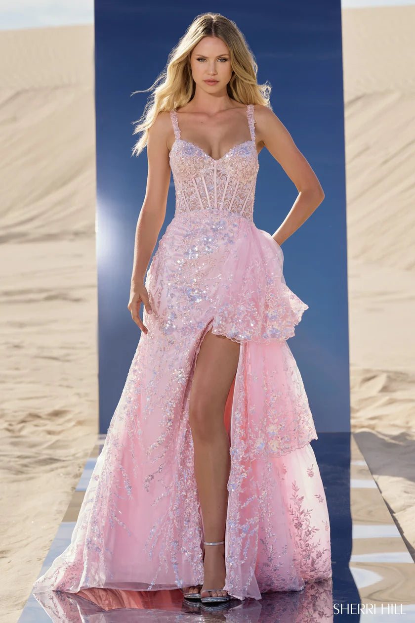 SHERRI HILL - 56589 - Sequin Corset Gown with Ruffle Overskirt Madeline's Boutique Boca Raton SHERRI HILL - 56589 - Sequin Corset Gown with Ruffle Overskirt Madeline's Boutique Boca Raton