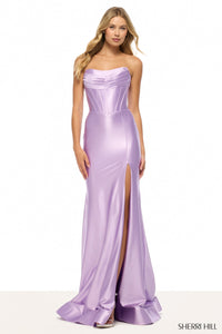 Sherri Hill - 57412 - Strapless Draped Corset Gown with High Slit