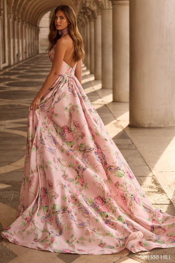 Sherri Hill - 57600 - Halter Floral Print Gown with Slit
