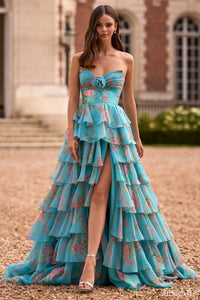 Sherri Hill - 57775 - Tiered Ruffle A-Line Gown with Rosette Detail