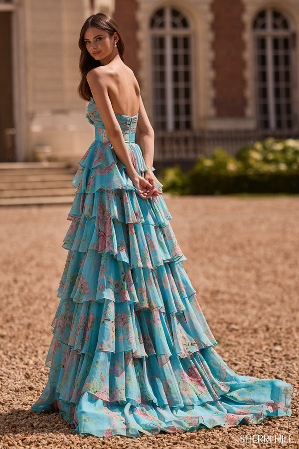 Sherri Hill - 57775 - Tiered Ruffle A-Line Gown with Rosette Detail