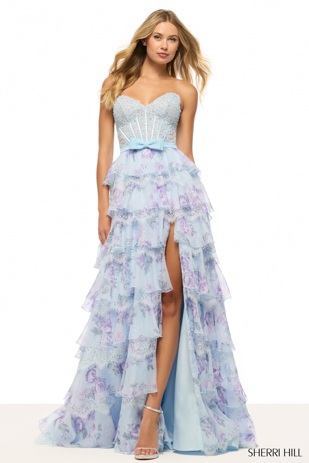 Sherri Hill - 57908 - A-Line Gown with Corset Bodice and Slit Sherri Hill - 57908 - A-Line Gown with Corset Bodice and Slit