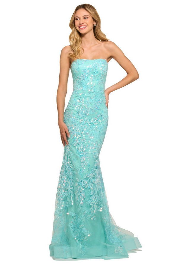 Stunning aqua sequin lace gown by Sherri Hill, available at Madeline's in Toronto and Boca Raton. Perfect for glamorous occasions and special events.