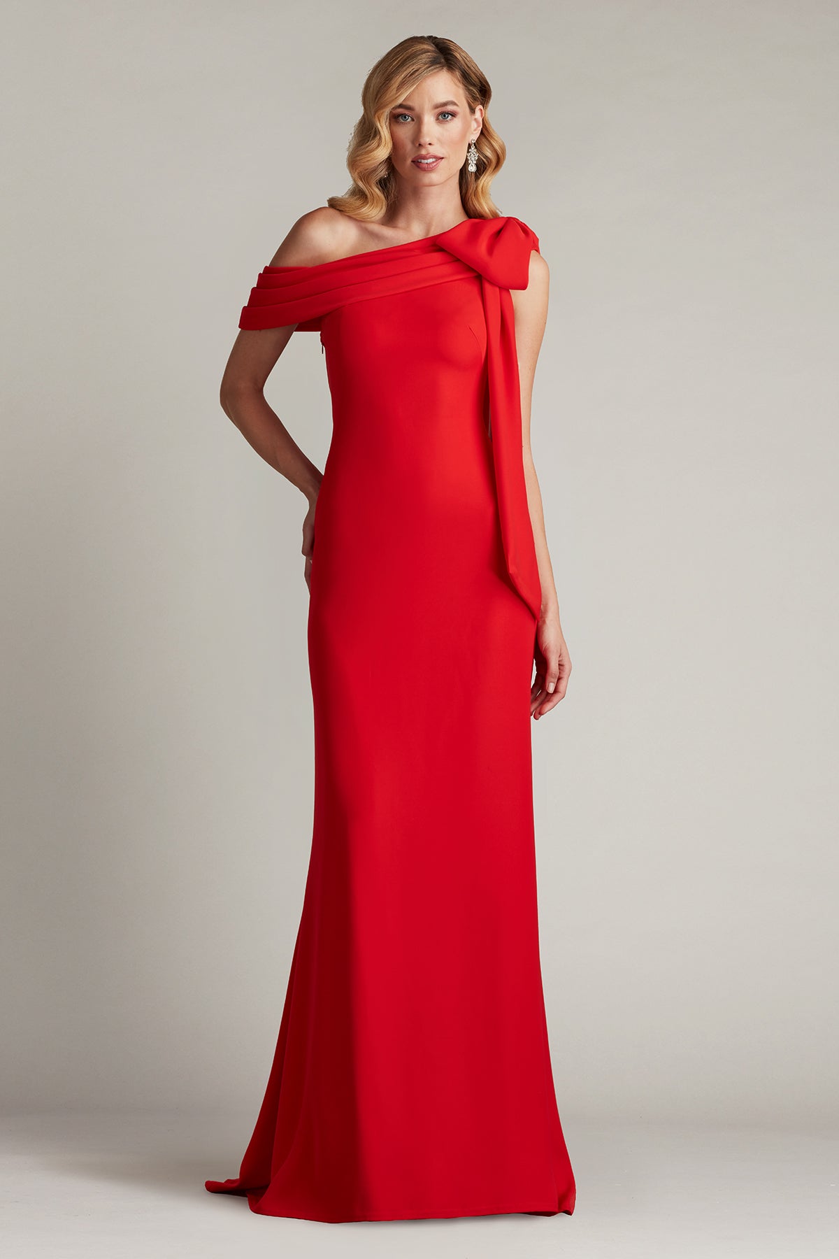 Tadashi Shoji - ALG18371L - One-Shoulder Draped Gown with Bow