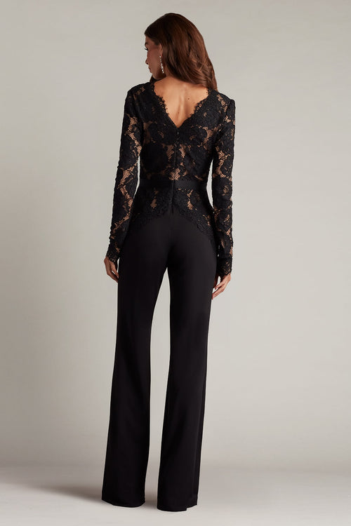 Tadashi Shoji - AYV24197Y - Plunging Illusion Lace Jumpsuit