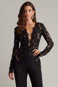 Tadashi Shoji - AYV24197Y - Plunging Illusion Lace Jumpsuit