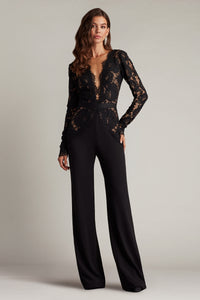 Tadashi Shoji - AYV24197Y - Plunging Illusion Lace Jumpsuit