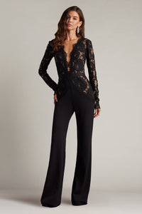 Tadashi Shoji - AYV24197Y - Plunging Illusion Lace Jumpsuit