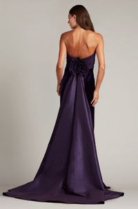 Tadashi Shoji BAL23519L Velvet Strapless Gown, a luxurious gown with back rosette detail and sweep train, perfect for special occasions and mothers of the bride or groom.